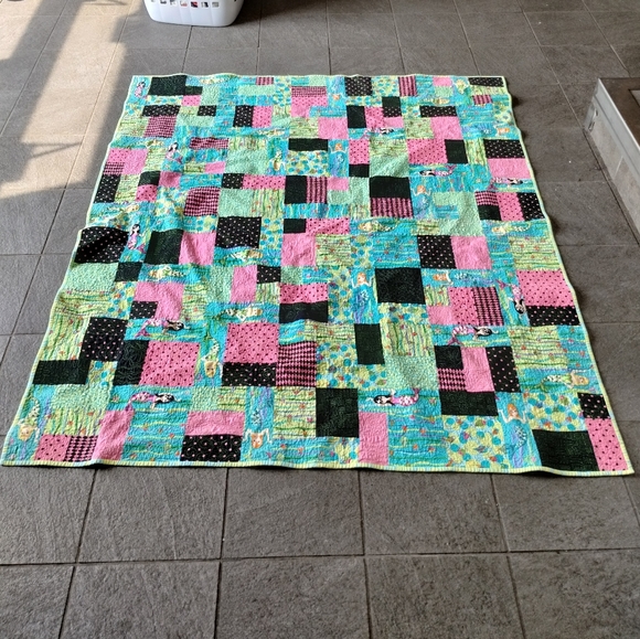 Flannel Square Quilt Blanket mermaid, seaweed, polka dot, fish fun unique design - Picture 4 of 14